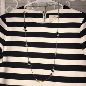 Gold & Black Trefoil Clover Pendant Long Necklace